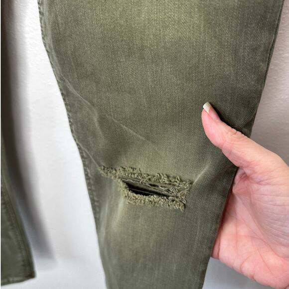 Zara Women Olive Green Button Fly Distressed Knee Skinny Jean High Waist 10 - Picture 4 of 16